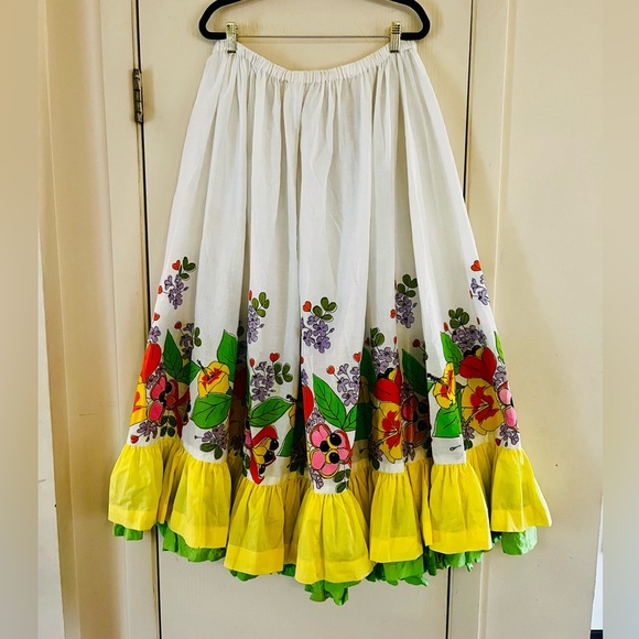 Vintage Dresses & Skirts - SOLD💔60s Handmade Ruffle Prairie Peasant Cotton Twirl Dancing Midi Skirt L